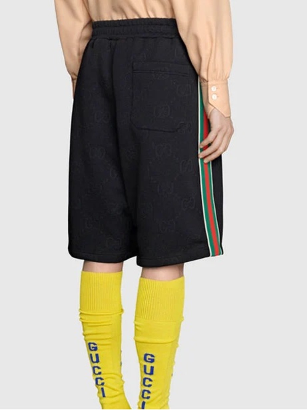 Gucci GG Jacquard Jersey Black Bermuda Shorts with Green and Red Side Stripe